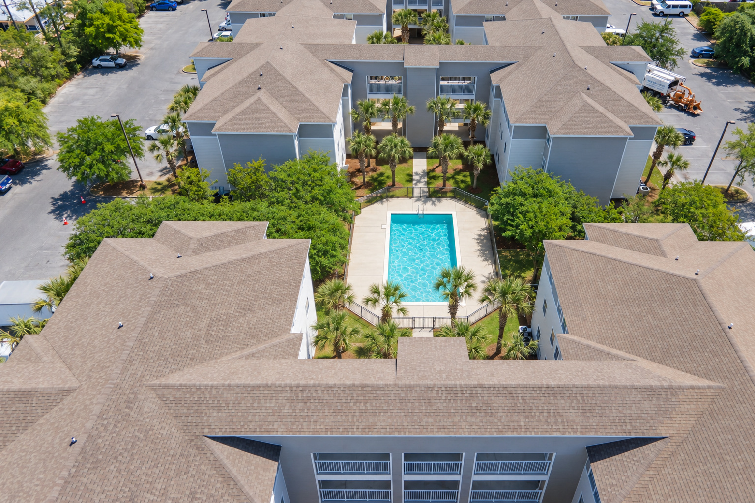 Aerial view of Hunters Bay residential buildings